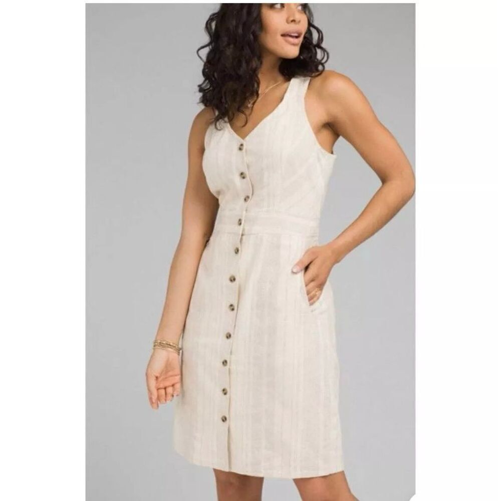 Prana Women's Grace Trail Organic Cotton Minimalist Dress Striped  Sz M # 2406
